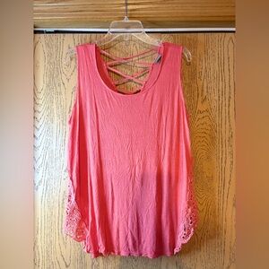 Vanity Coral Crochet Crisscross Back Scoop Neck Tank NWOT